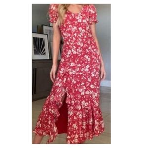 Red Floral Flirty Midi Dress
